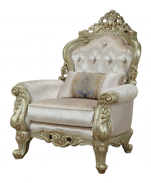 Exclusively Designed Romantic Accent Chair | Antique Champagne Finish and Floral Motifs