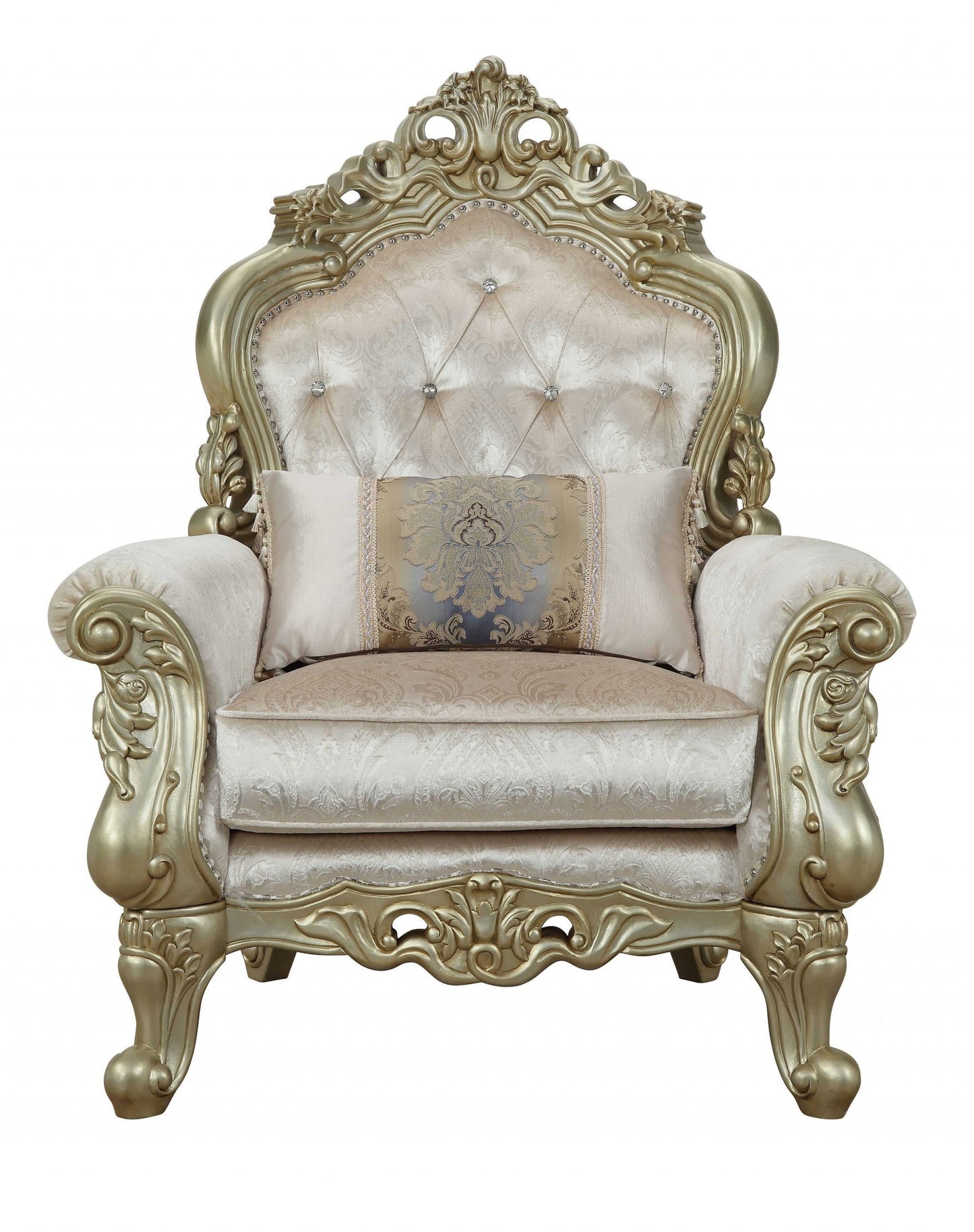 Exclusively Designed Romantic Accent Chair | Antique Champagne Finish and Floral Motifs