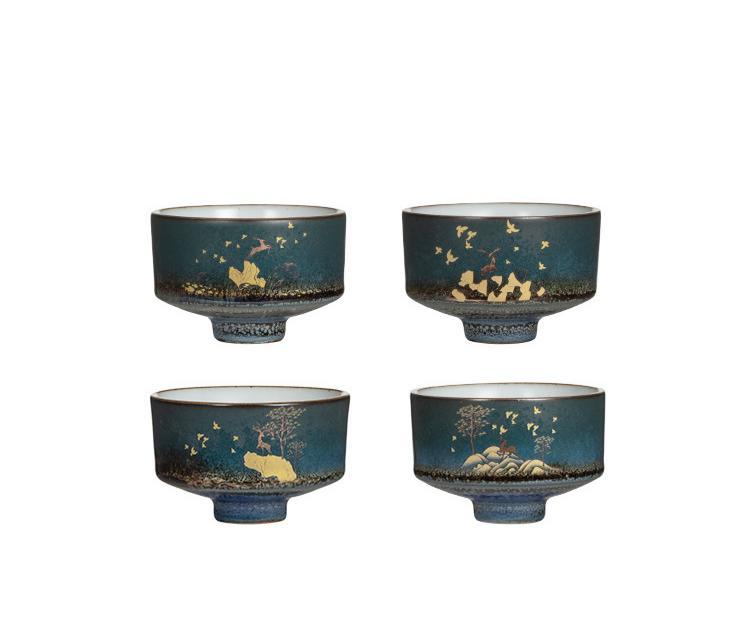 Stunning Nature Pattern and Gold Relief Ceramics Tea Gift Set