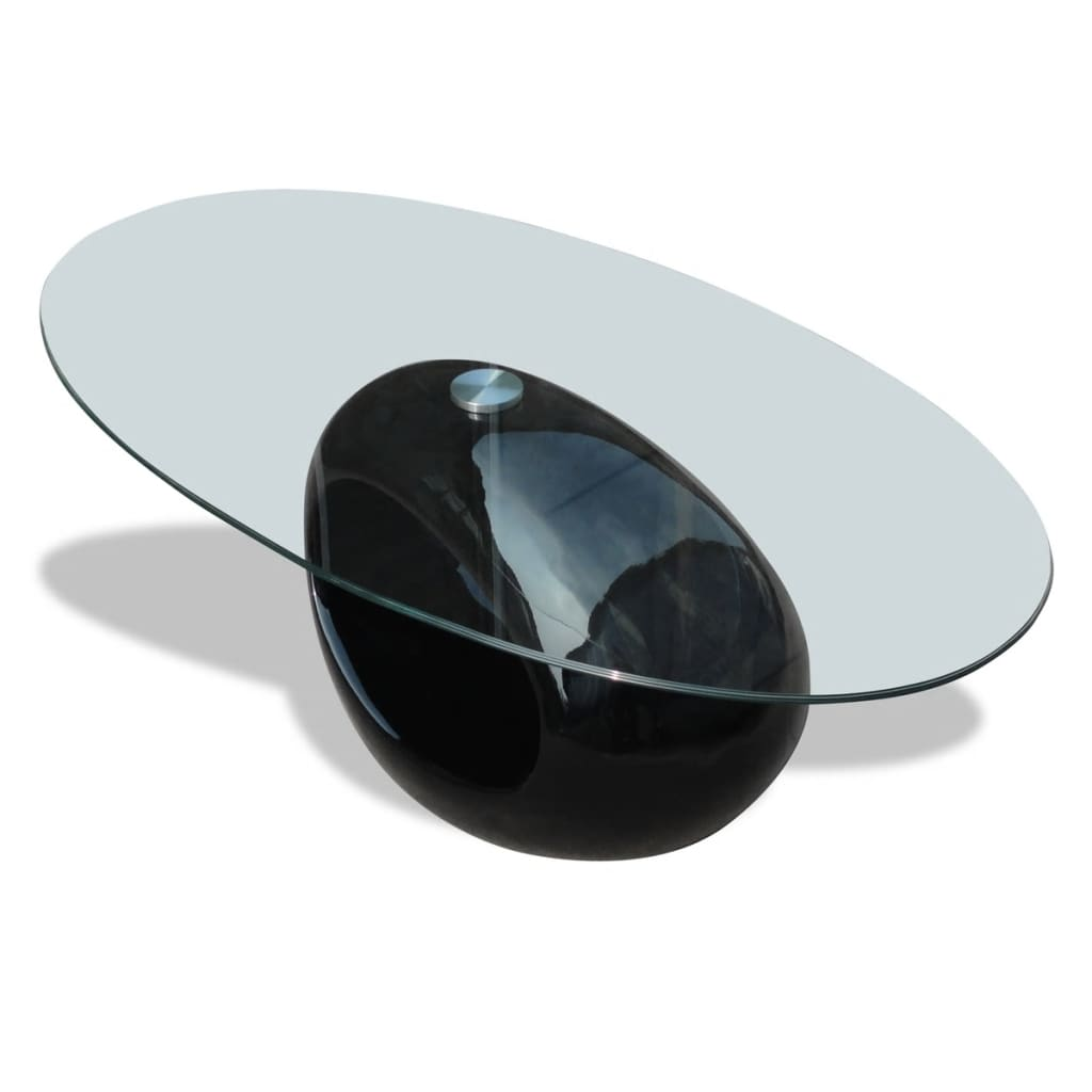 Coffee Table with Oval Glass Top High Gloss Black