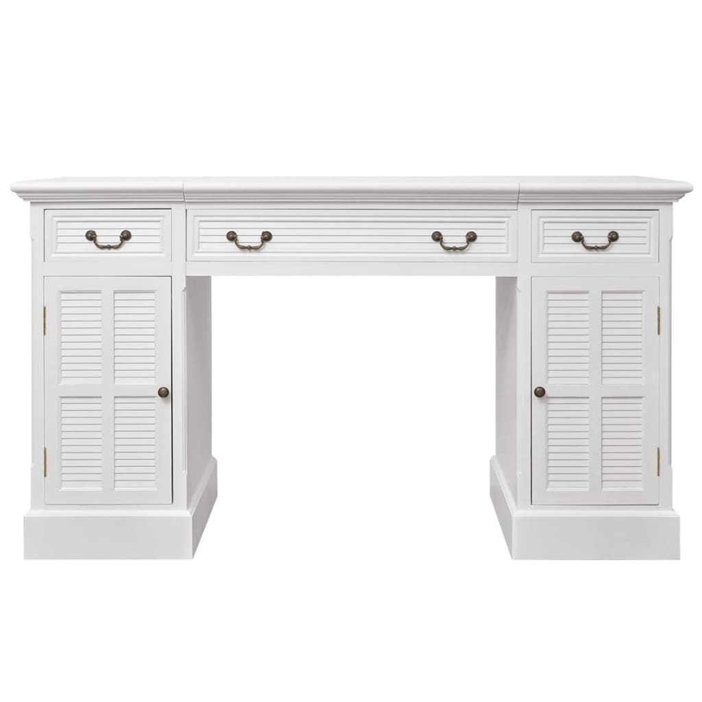 Classical Detailed Double Pedestal Desk White Pinewood & MDF 140x48x80 cm