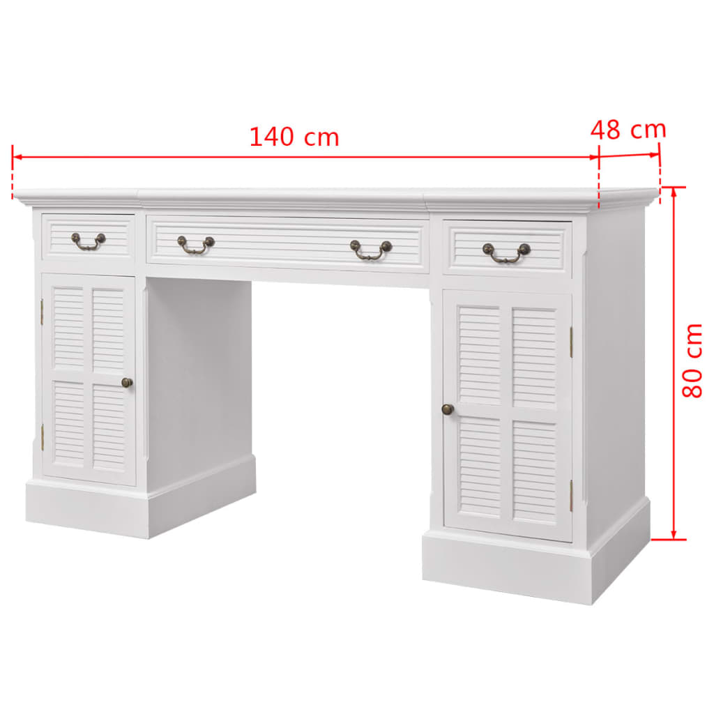 Classical Detailed Double Pedestal Desk White Pinewood & MDF 140x48x80 cm