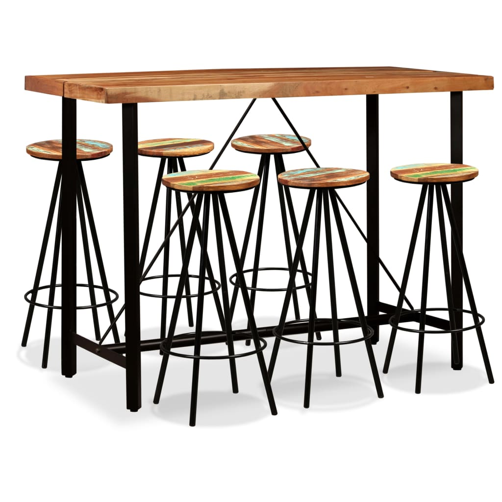 Bar Set 7 Pieces Solid Acacia in Beautiful Rich Reclaimed Wood