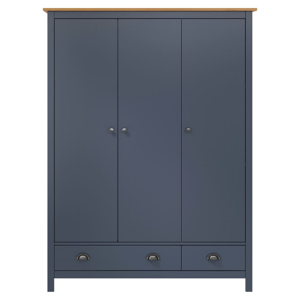 3-Door Wardrobe Hill Grey & Honey Brown 127x50x170 cm Solid Pine Wood