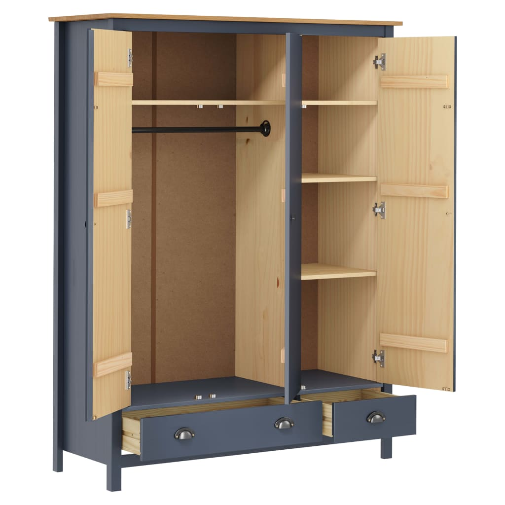 3-Door Wardrobe Hill Grey & Honey Brown 127x50x170 cm Solid Pine Wood