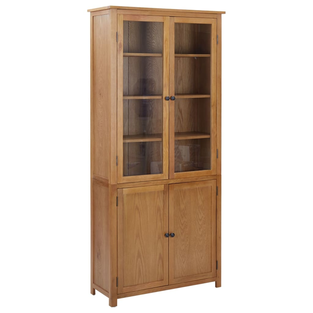 Bookcase with 4 Doors Solid Oak Wood and Glass