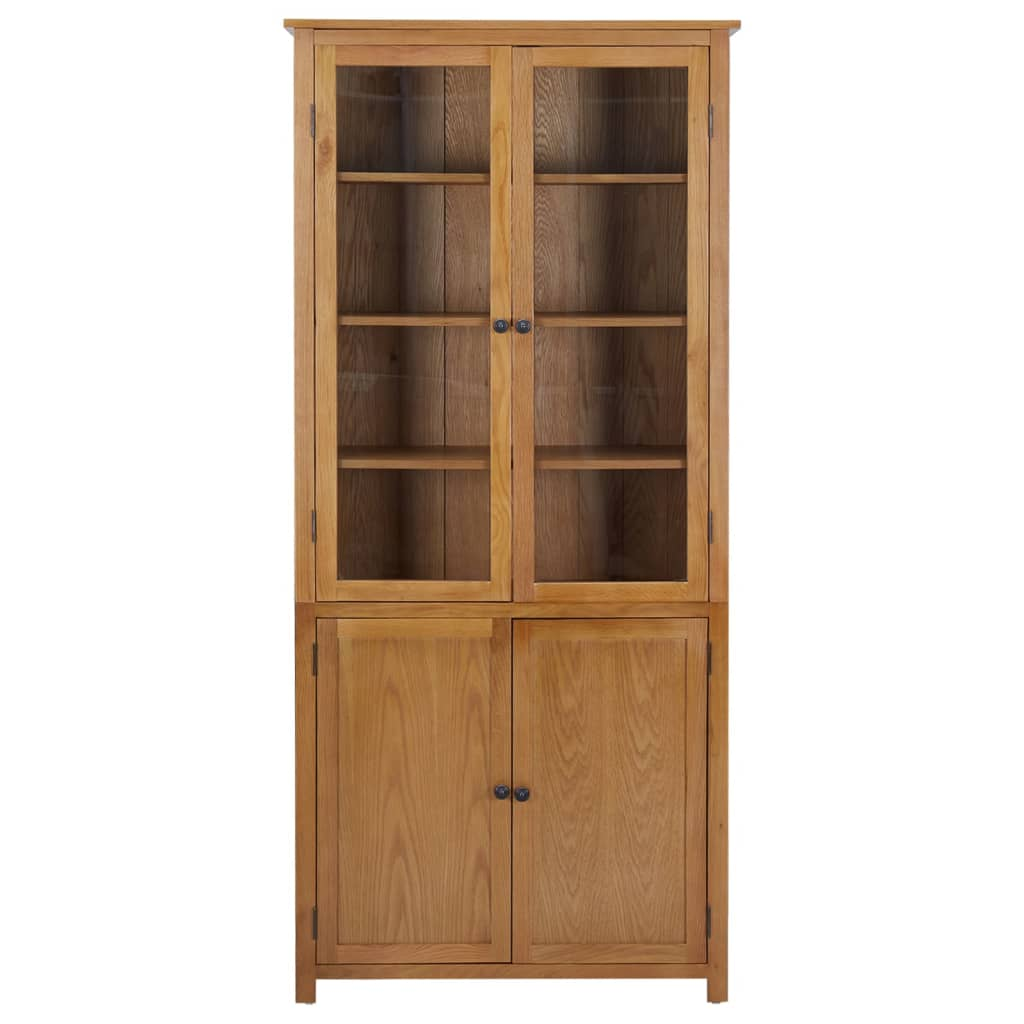 Bookcase with 4 Doors Solid Oak Wood and Glass