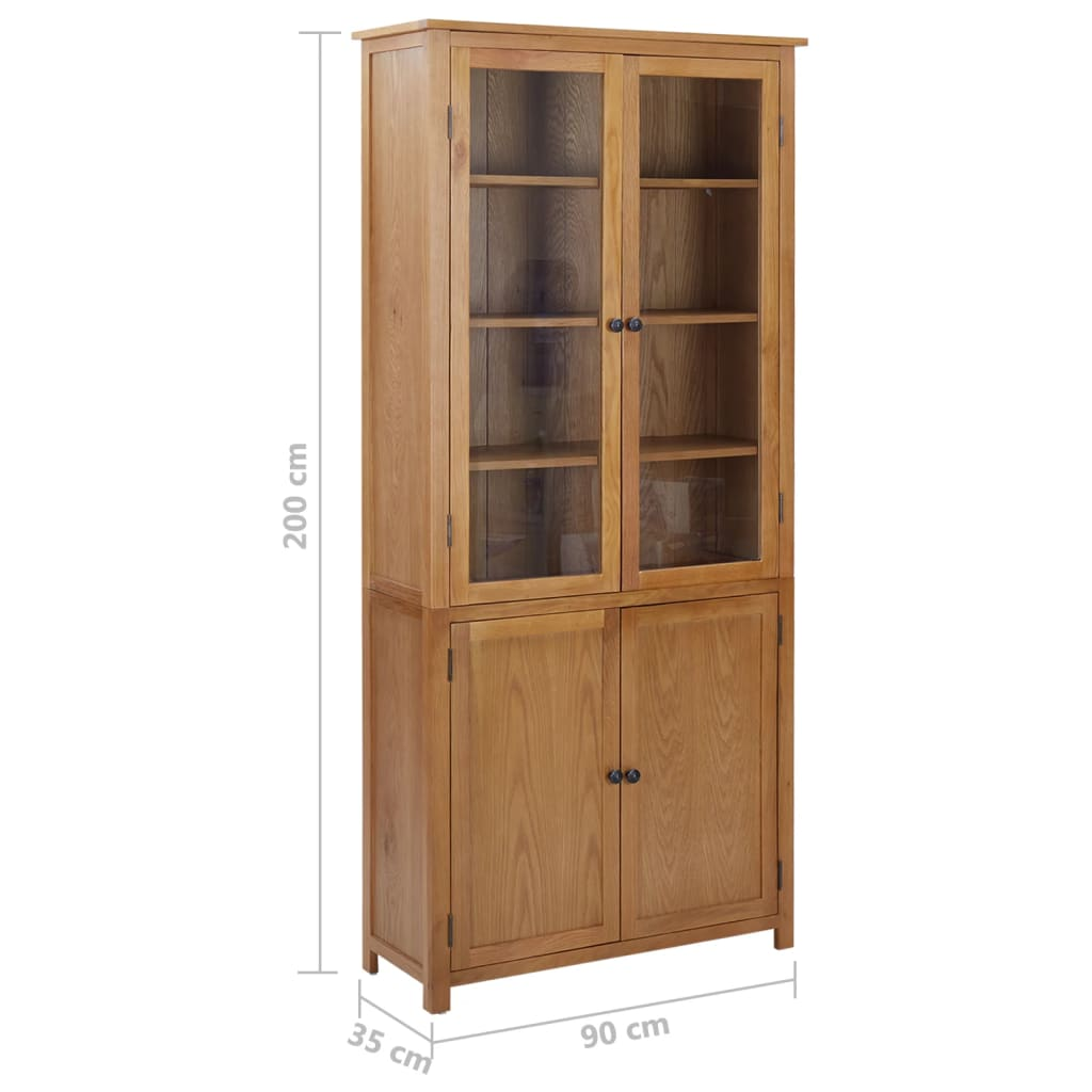 Bookcase with 4 Doors Solid Oak Wood and Glass