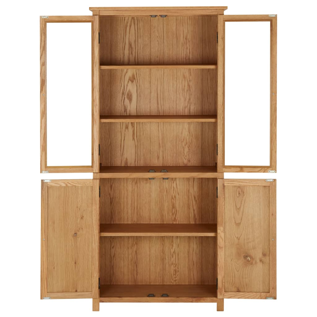 Bookcase with 4 Doors 80x35x180 cm Solid Oak Wood and Glass