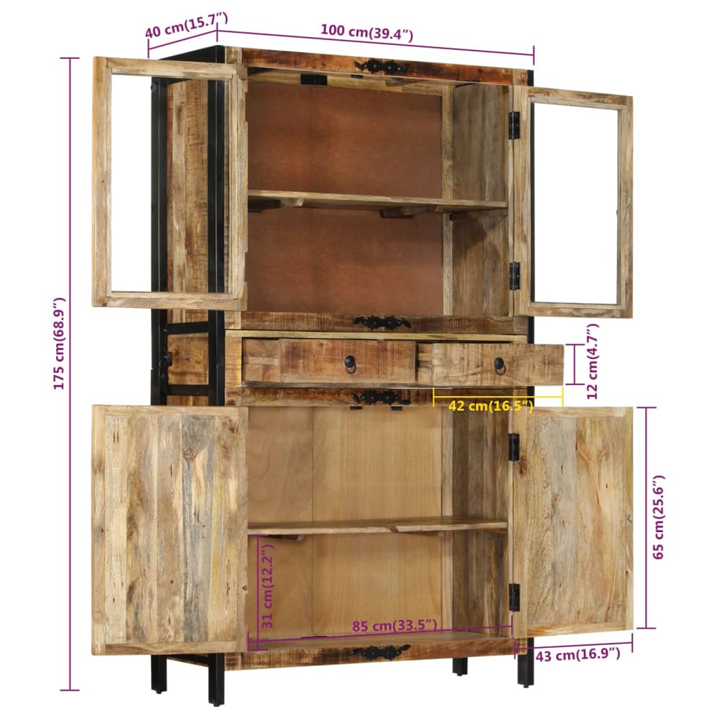 High board Cupboard 100x40x175 cm Solid Rough Wood Mango