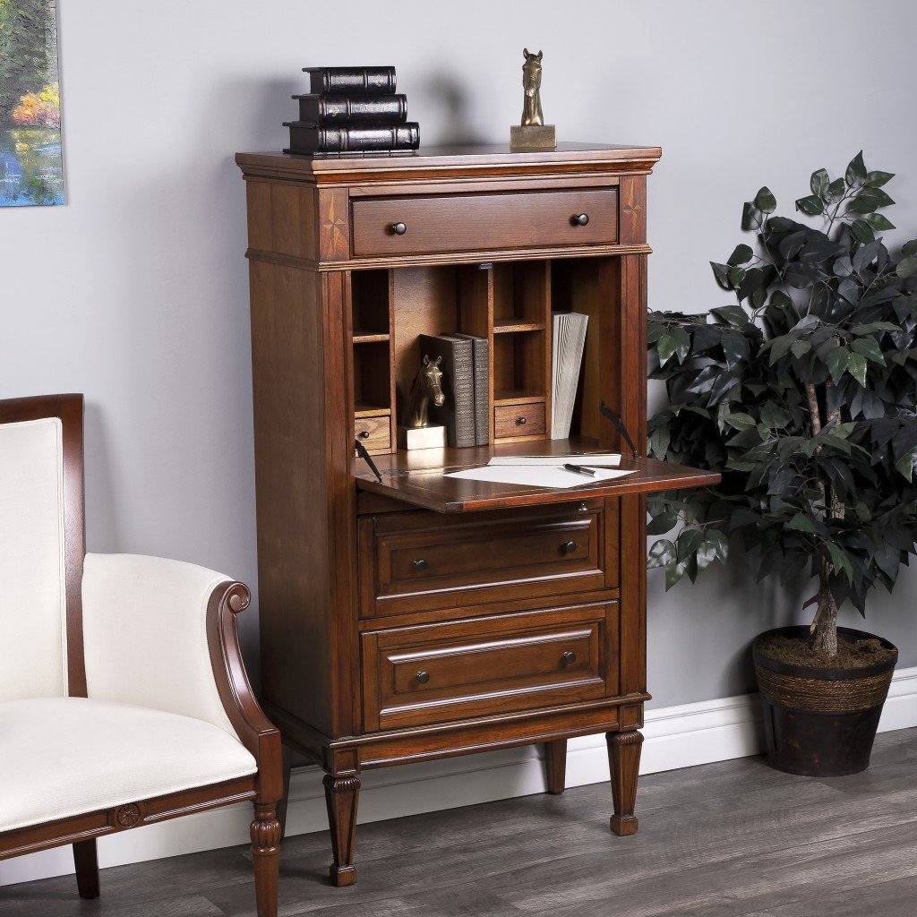 Classic Veneer Olive Burl Secretary Desk | Traditional Craftsmanship and Timeless Elegance