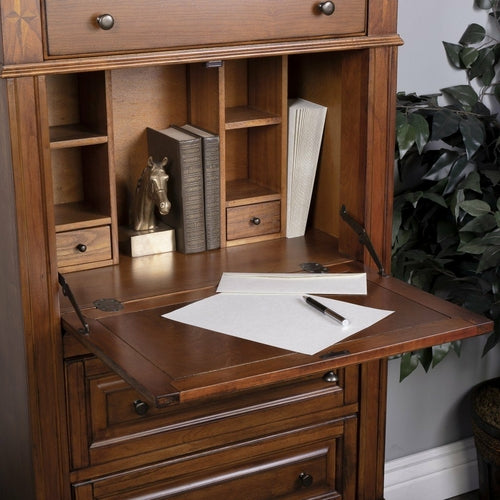 Classic Veneer Olive Burl Secretary Desk | Traditional Craftsmanship and Timeless Elegance