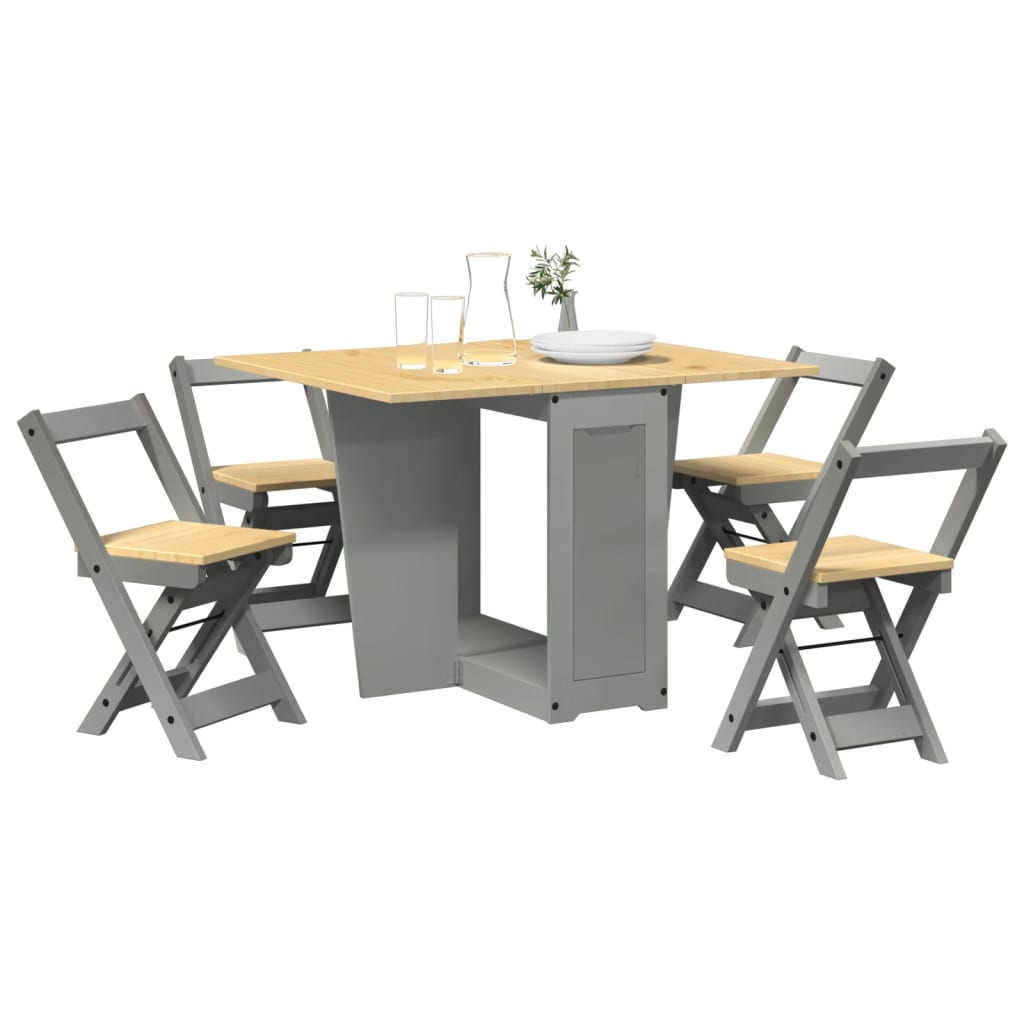 Artisan Foldable and Extendable 5 Piece Butterfly Dining Set Foldable Grey Pinewood