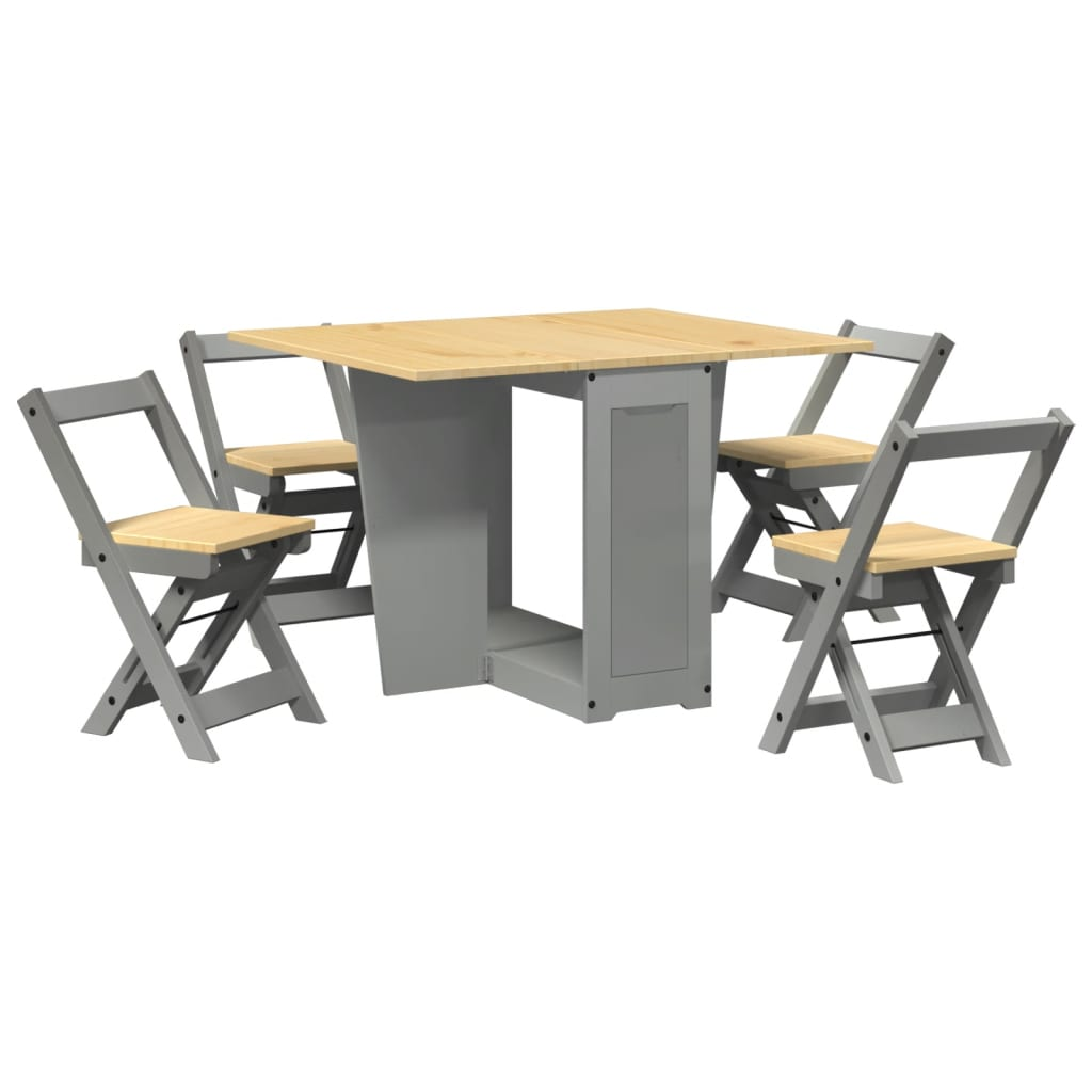 Artisan Foldable and Extendable 5 Piece Butterfly Dining Set Foldable Grey Pinewood