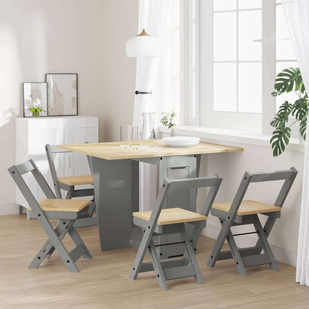 Artisan Foldable and Extendable 5 Piece Butterfly Dining Set Foldable Grey Pinewood