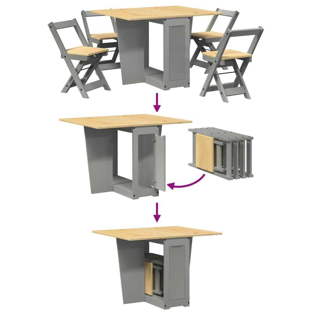 Artisan Foldable and Extendable 5 Piece Butterfly Dining Set Foldable Grey Pinewood