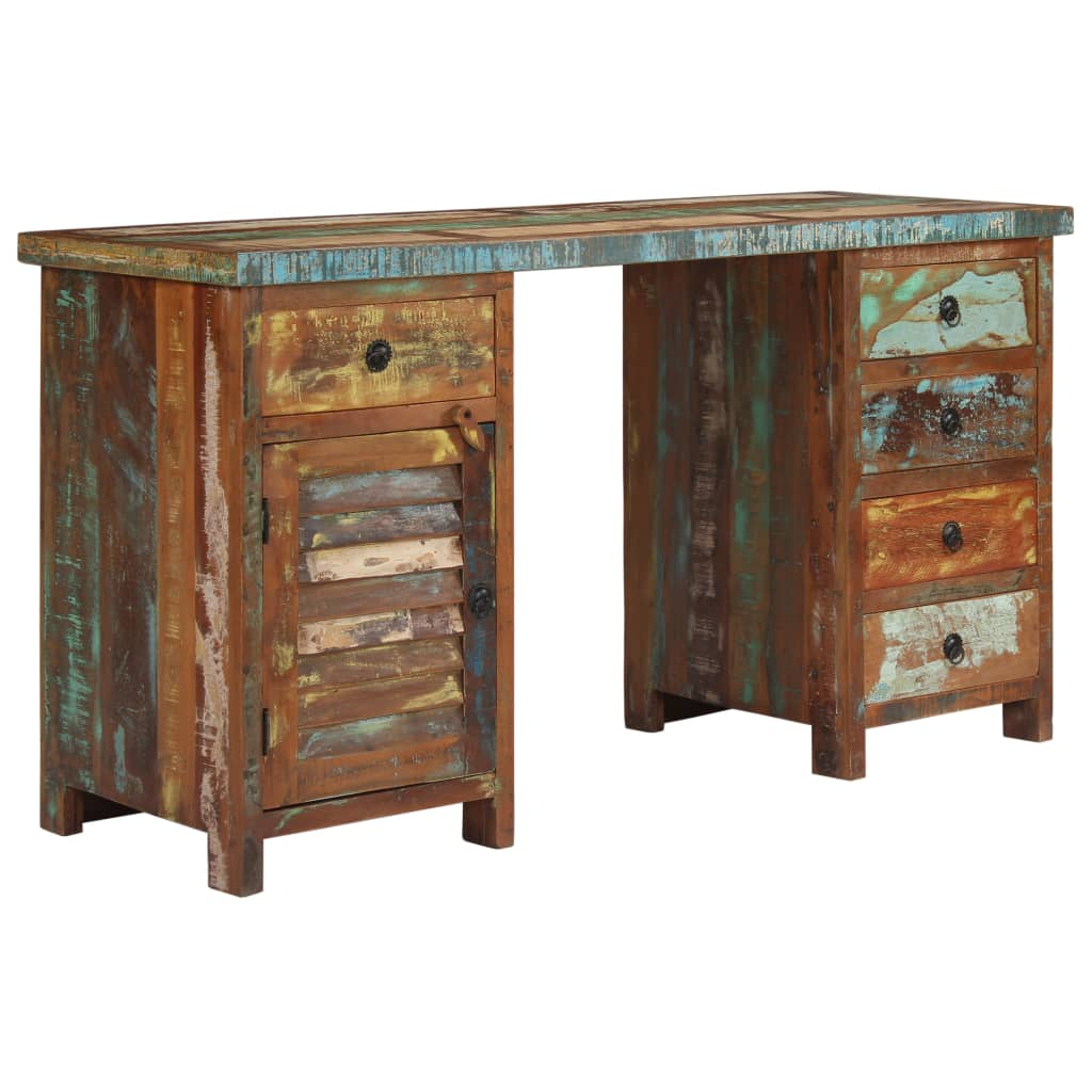 Artisan VIntage Pedestal Desk Solid Varieties of Reclaimed Wood 140x50x77 cm