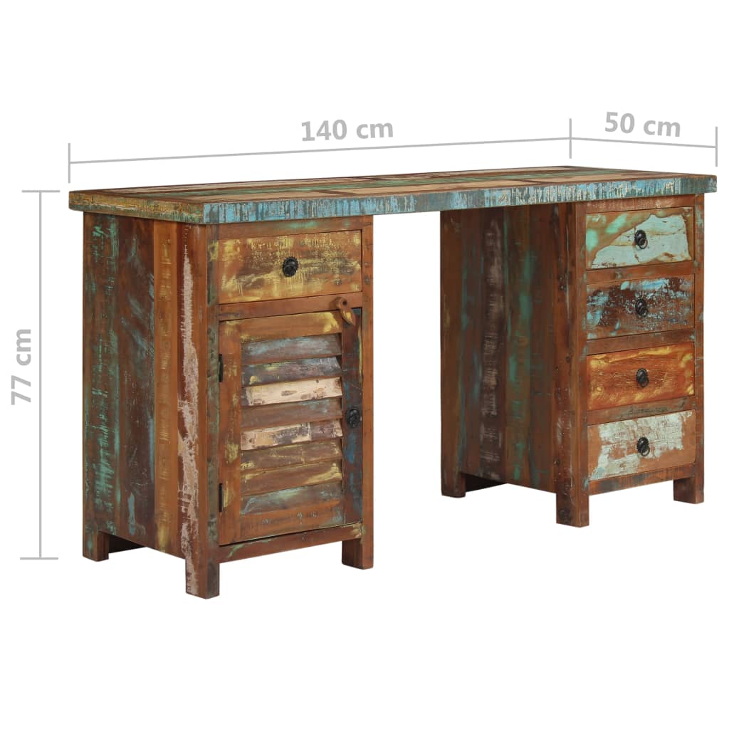 Artisan VIntage Pedestal Desk Solid Varieties of Reclaimed Wood 140x50x77 cm