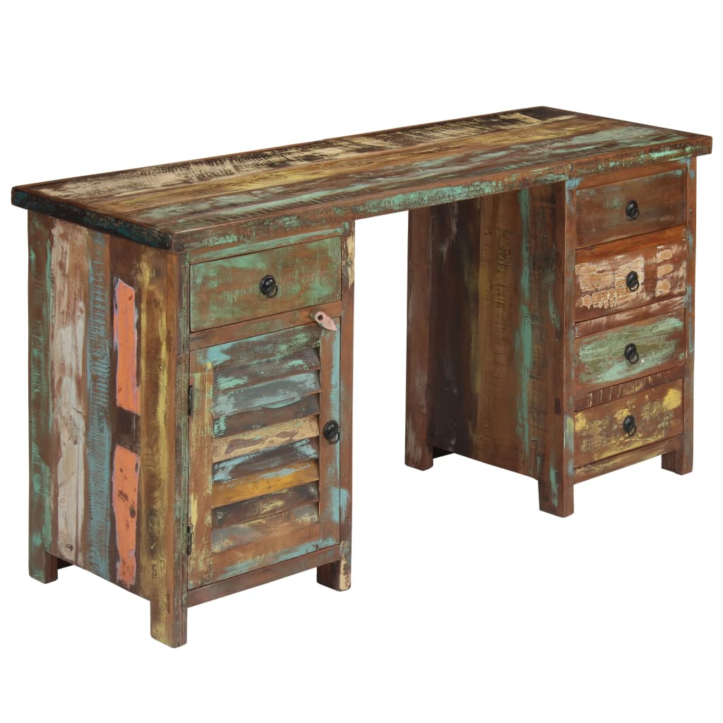 Artisan VIntage Pedestal Desk Solid Varieties of Reclaimed Wood 140x50x77 cm