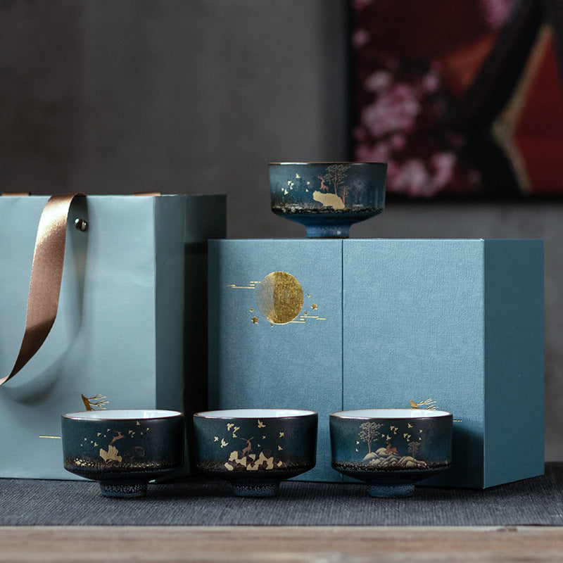 Stunning Nature Pattern and Gold Relief Ceramics Tea Gift Set