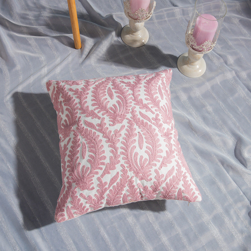 Stunning Array of Geometric Cotton Embroidered Pillowcase in Dusky Pink