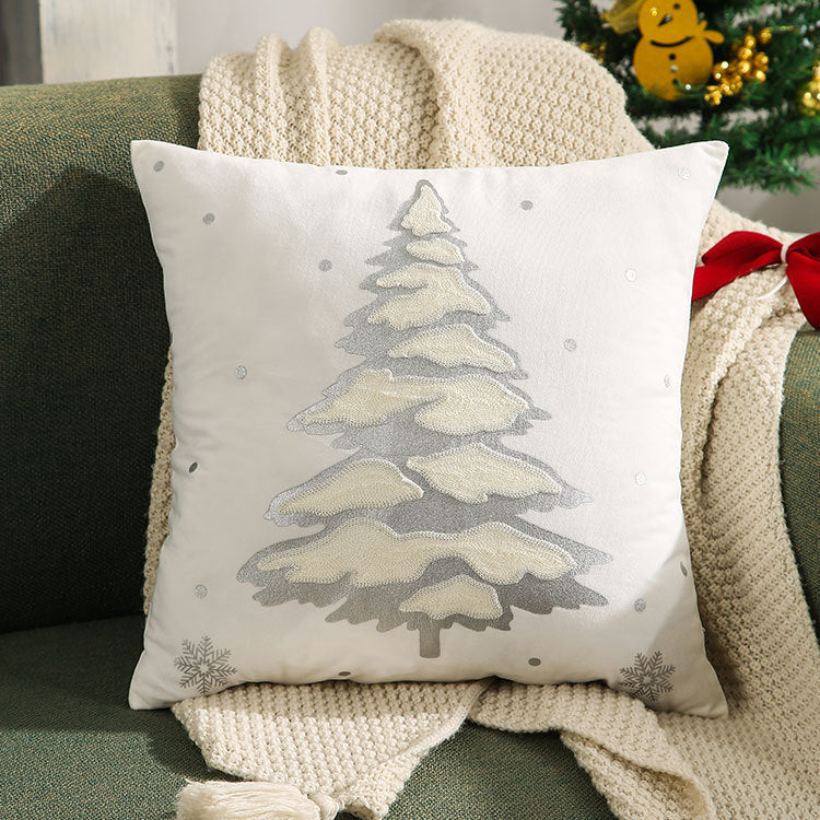 Beautifully Festive Embroidered Christmas Tree Pillowcase – Golden & Silver Bronzing