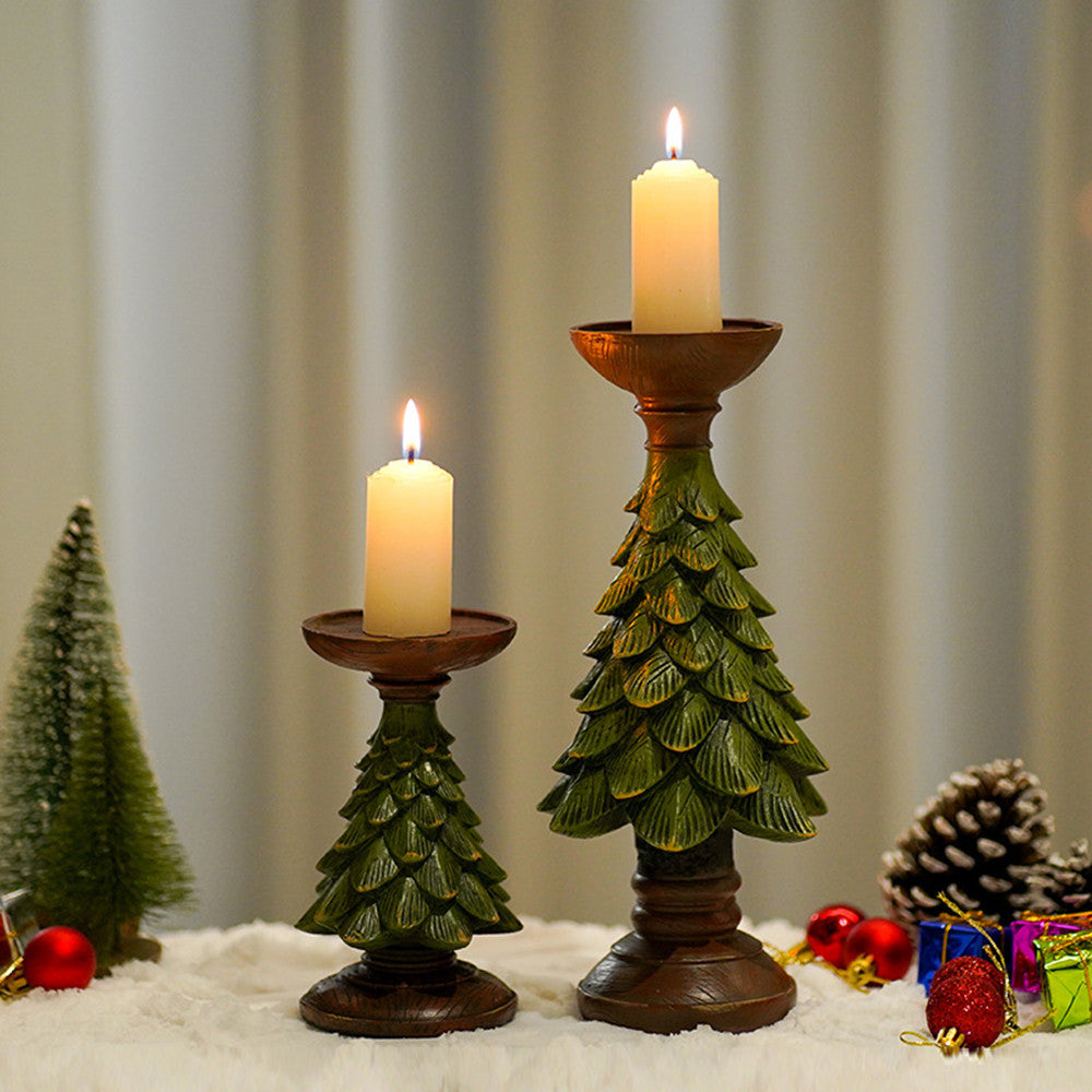 Wooden Christmas Tree Candle Holder Base Figurine Christmas Decorations Candlestick