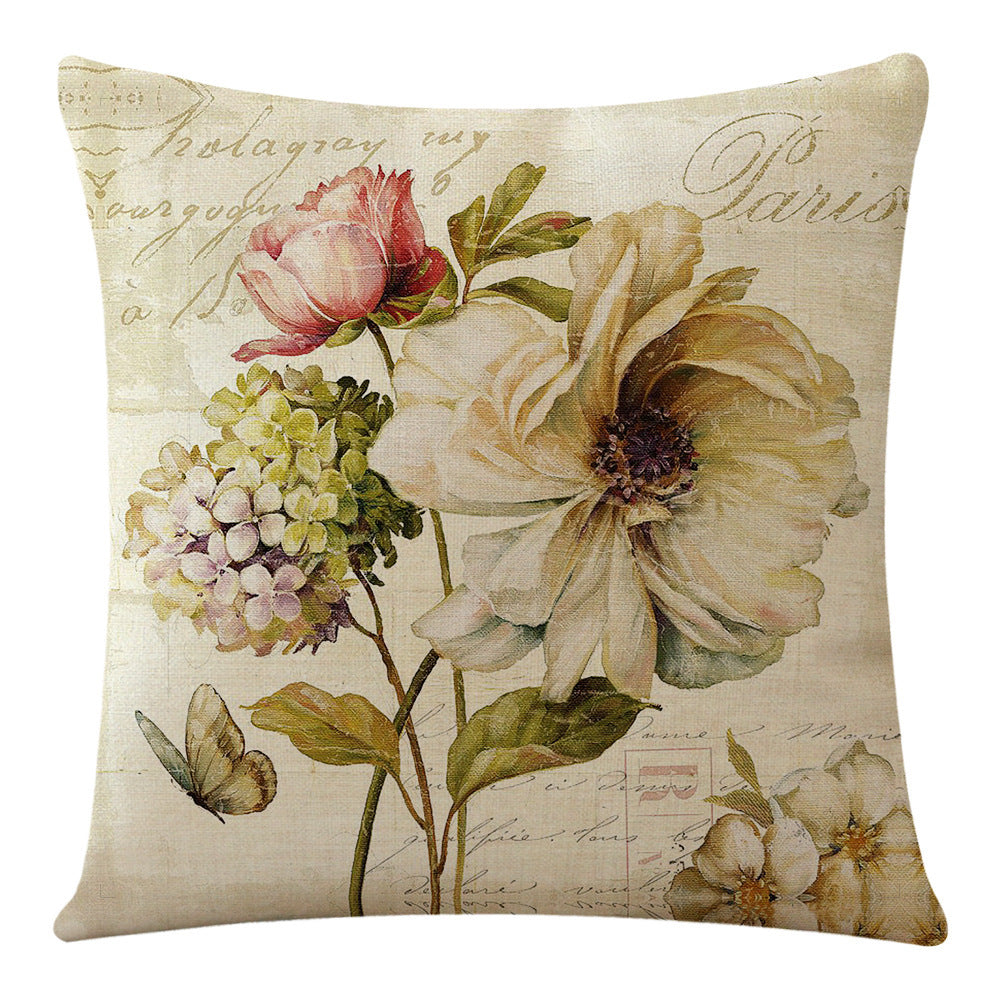 Flowers Flax Linen Pillow Cover Ocean Series