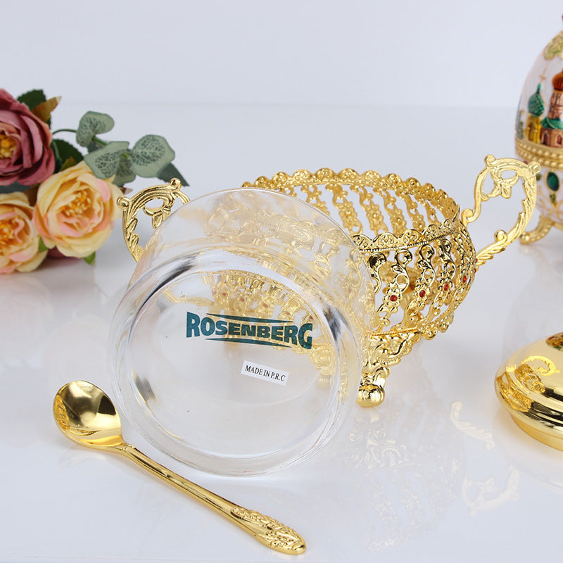 Regal and Decadent Glass and Gold Alloy Sugar, Seasoning, and Condiment Container