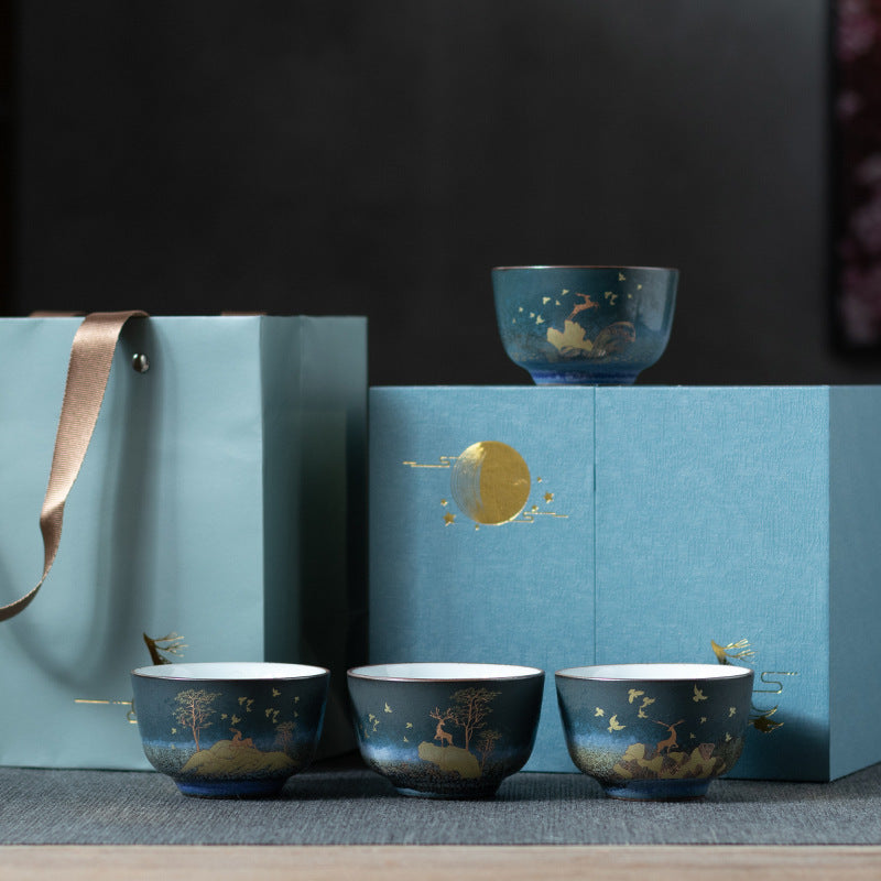 Stunning Nature Pattern and Gold Relief Ceramics Tea Gift Set