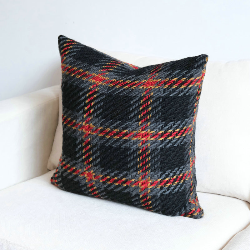 Affordable Luxury Style Plaid Wool Pillow Sofa Cushion Model Room Pillow Cover