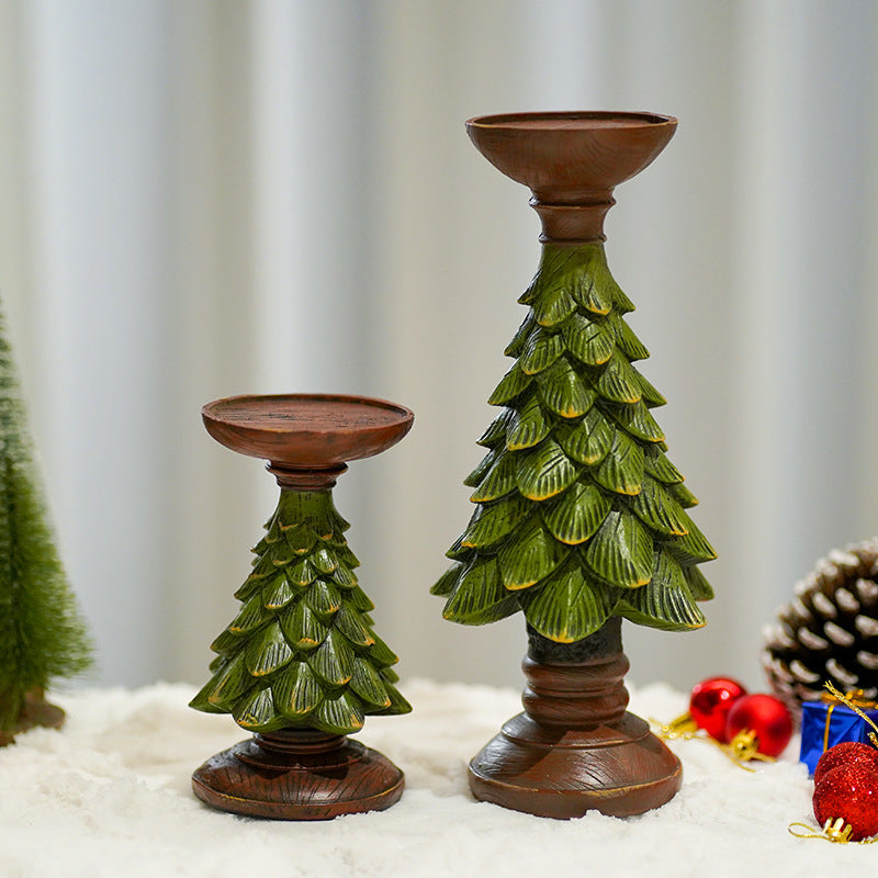 Wooden Christmas Tree Candle Holder Base Figurine Christmas Decorations Candlestick