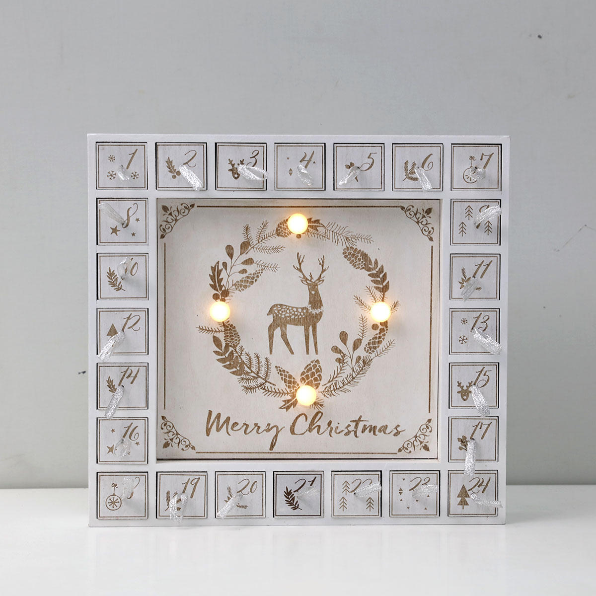 Scandinavian Wooden Christmas Countdown Calendar with Soft Lighting