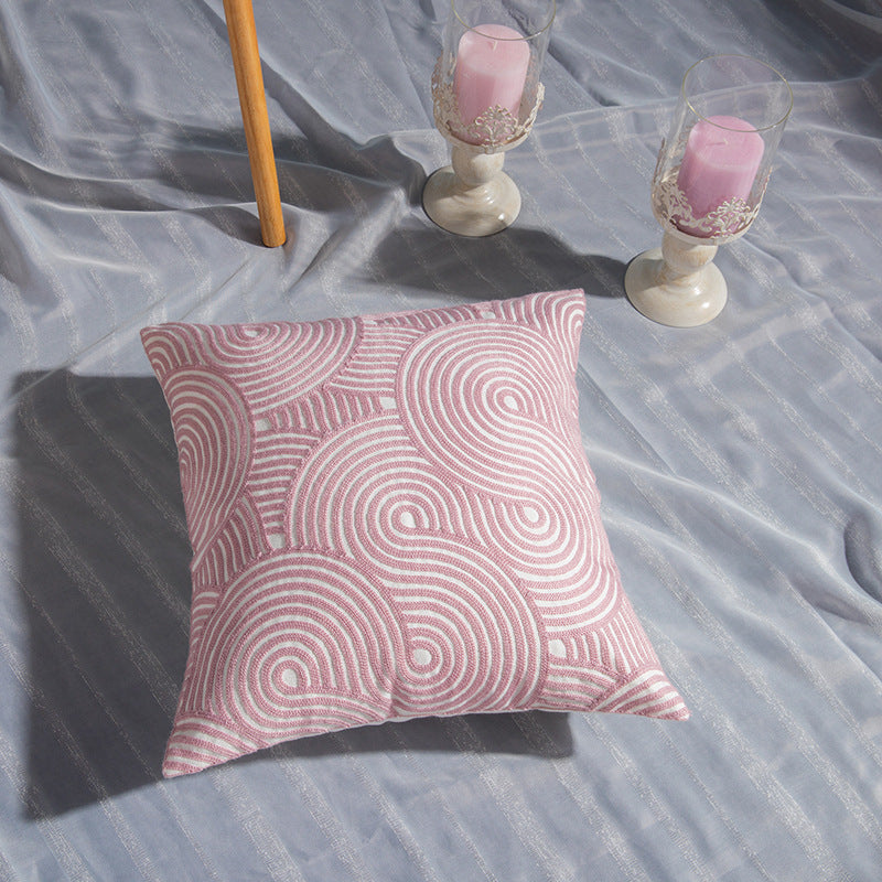 Stunning Array of Geometric Cotton Embroidered Pillowcase in Dusky Pink