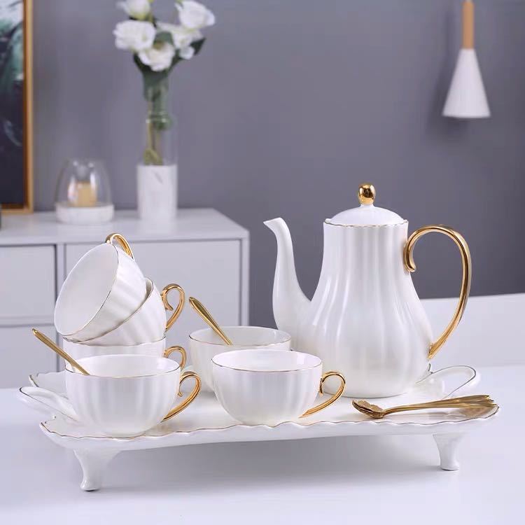 Elegant and Classical Gold Painted Living Room Coffee Cup Tea Set