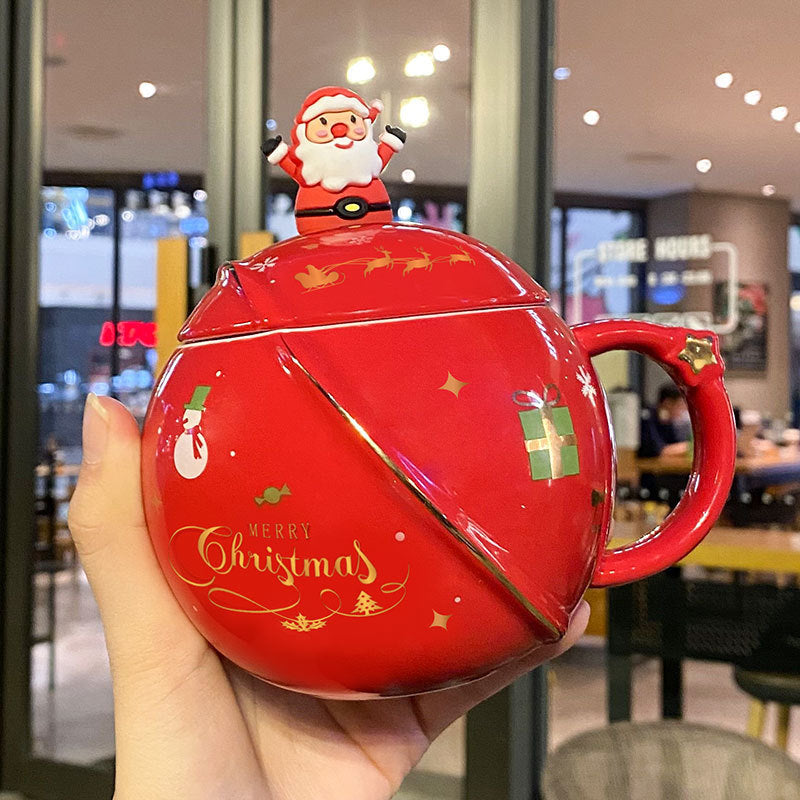 Christmas Ball Mug Ceramic Cartoon – A Festive and Fun Holiday Gift with Lid and Spoon