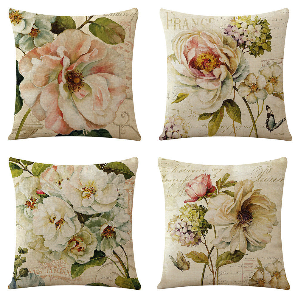 Flowers Flax Linen Pillow Cover Ocean Series