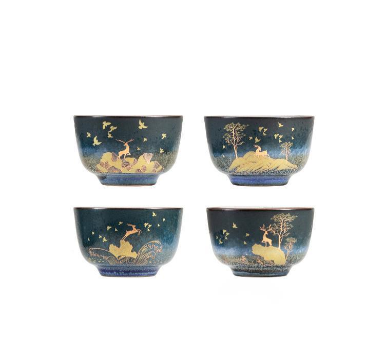 Stunning Nature Pattern and Gold Relief Ceramics Tea Gift Set