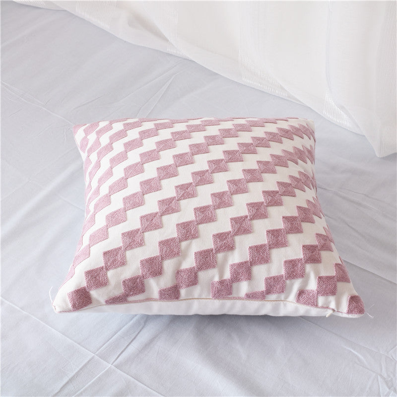 Stunning Array of Geometric Cotton Embroidered Pillowcase in Dusky Pink