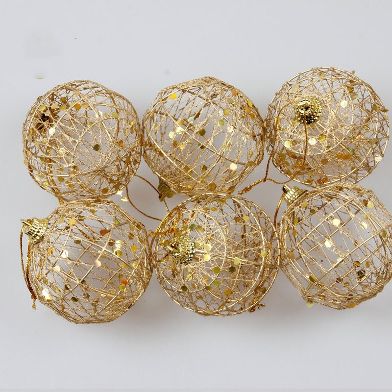 Delicate Gold Wire Dusted with Glitter Flakes Christmas Ball Ornament Set