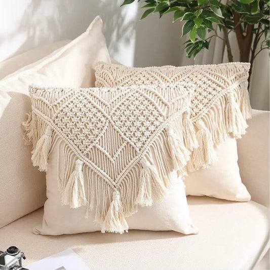 Cotton Linen Macrame Hand-woven Pillow Covers