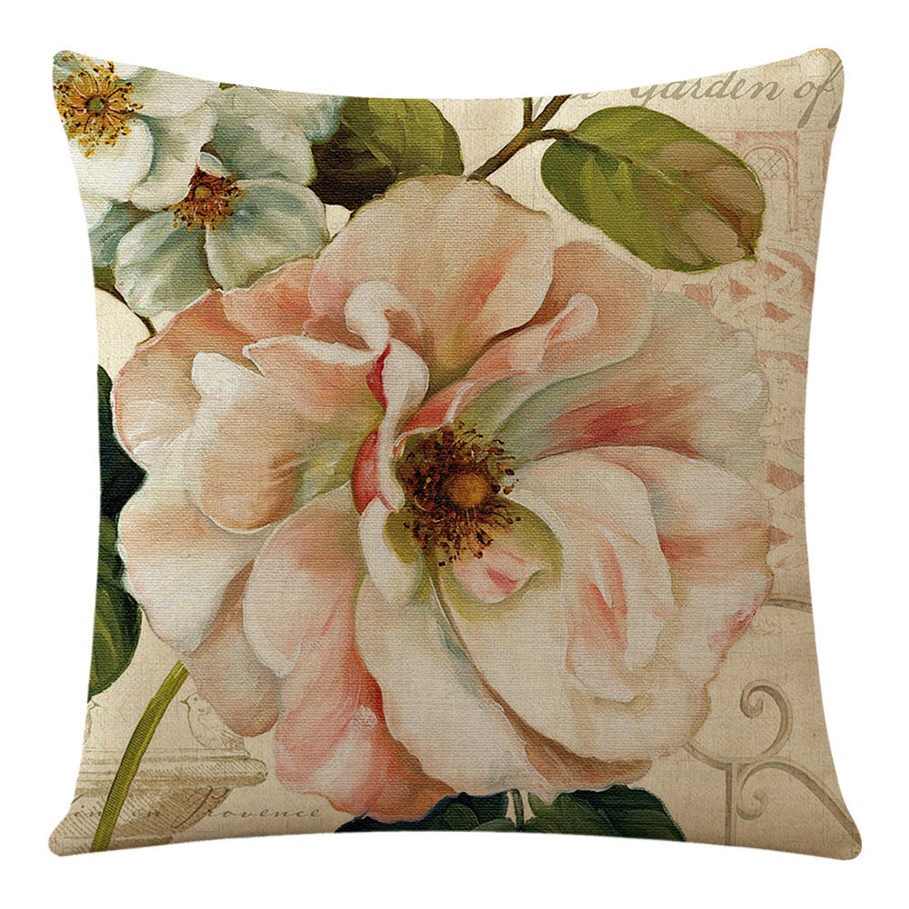 Flowers Flax Linen Pillow Cover Ocean Series