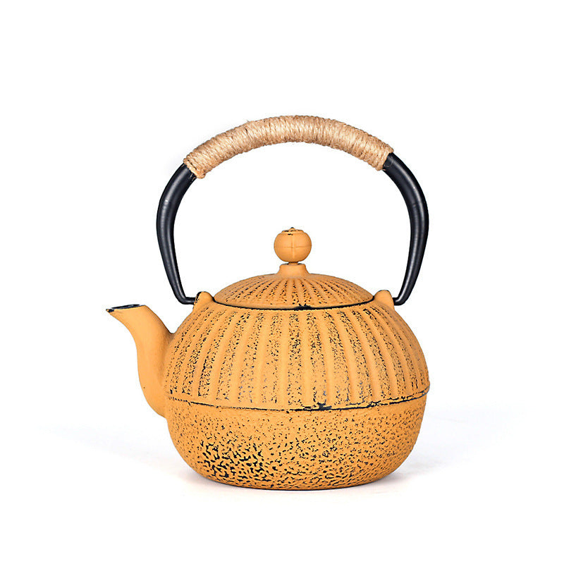 Joyful Perfect for All Seasons Pumpkin Yellow Cast Iron Kettle /Teapot