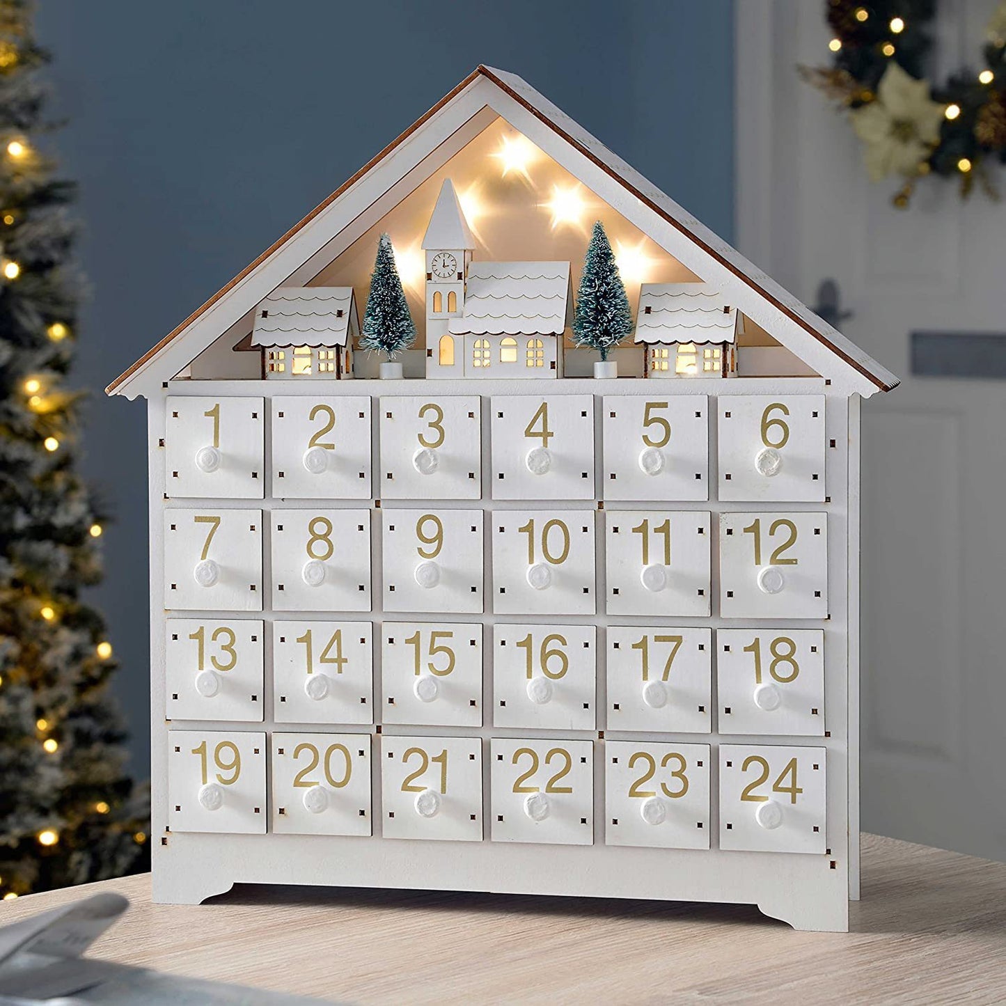 Schöner weißer Adventskalender 24 Tage Countdown bis Weihnachten Digitale Ornamente