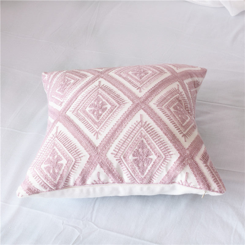 Stunning Array of Geometric Cotton Embroidered Pillowcase in Dusky Pink