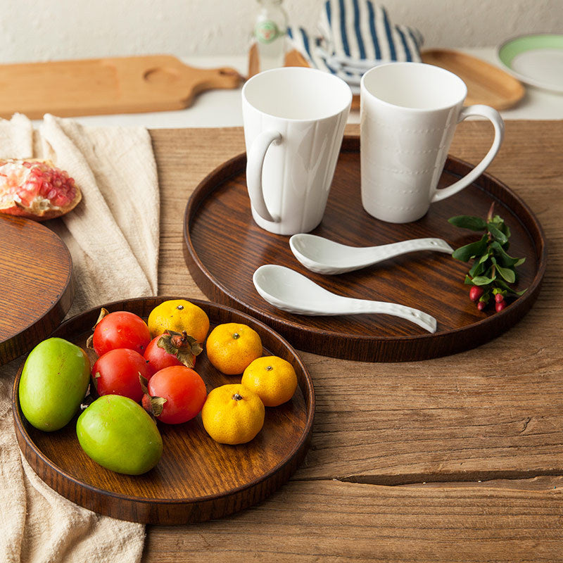 Classic Artisan Retro Dark Wood Round Tray