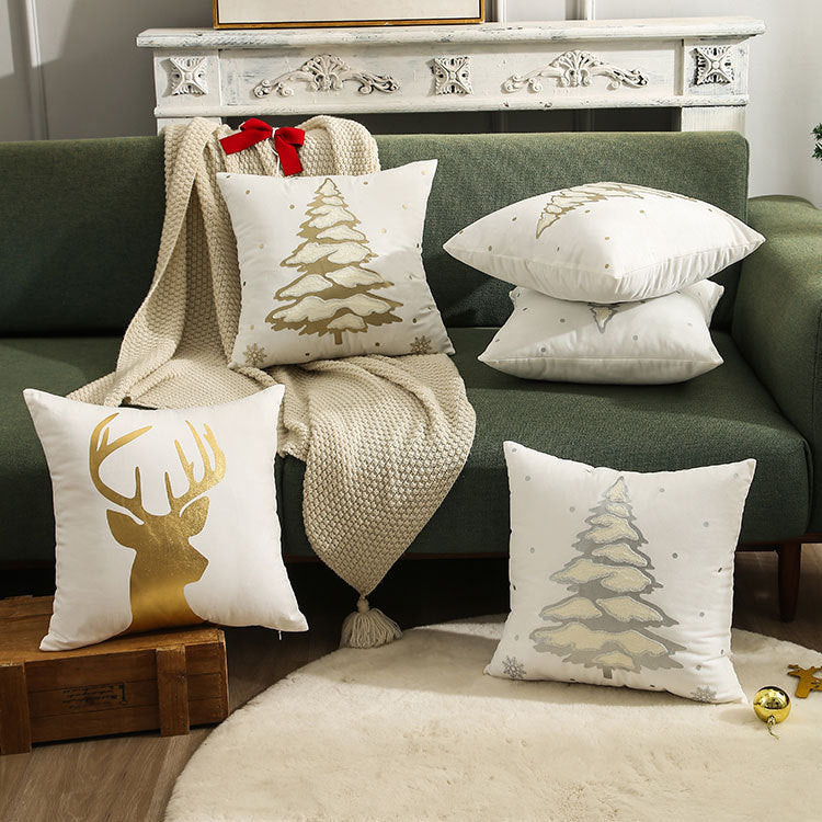 Beautifully Festive Embroidered Christmas Tree Pillowcase – Golden & Silver Bronzing