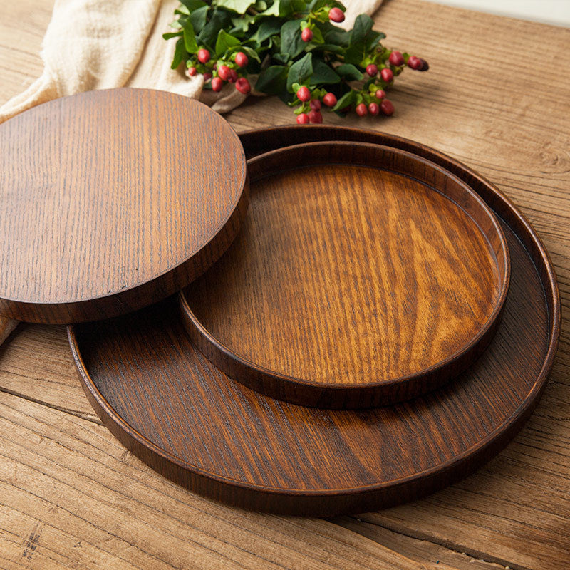 Classic Artisan Retro Dark Wood Round Tray