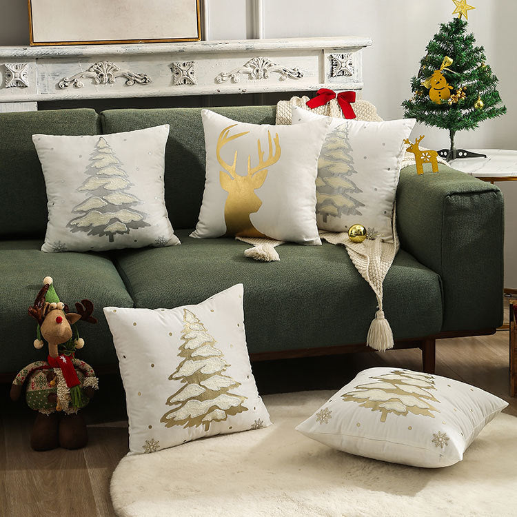 Beautifully Festive Embroidered Christmas Tree Pillowcase – Golden & Silver Bronzing