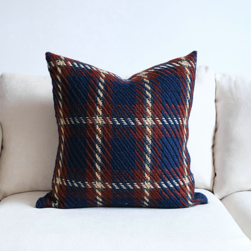 Affordable Luxury Style Plaid Wool Pillow Sofa Cushion Model Room Pillow Cover